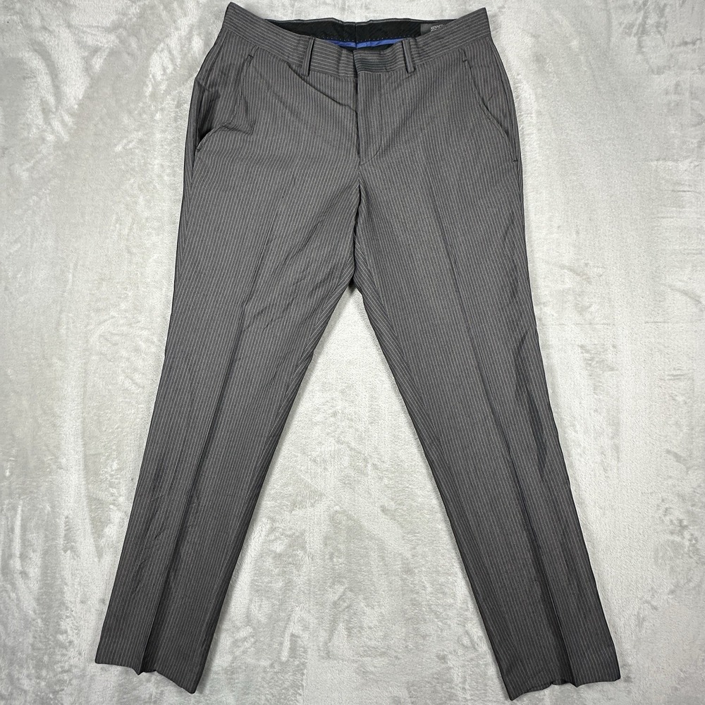 Kenneth Cole Reaction Pants Mens 30x30 Dark Grey Pinstripe Slim Fit Dress Slacks